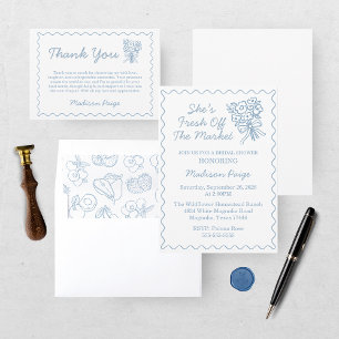 Whimsical Fresh off Market Blue Brautparty Dankeskarte