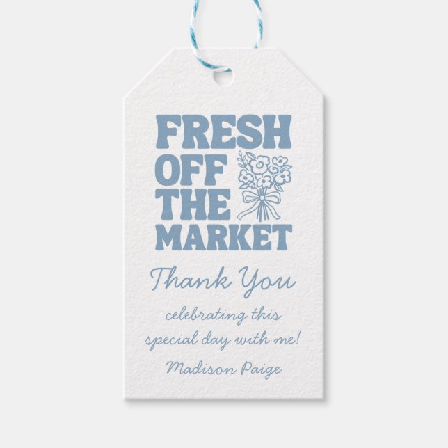 Whimsical Fresh off Market Blue Brautparty Geschenkanhänger (Vorderseite)