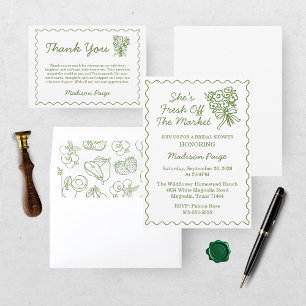 Whimsical Fresh off Market Green Brautparty Dankeskarte