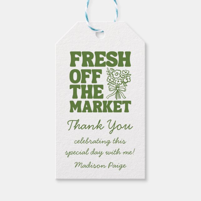 Whimsical Fresh off Market Green Brautparty Geschenkanhänger (Vorderseite)