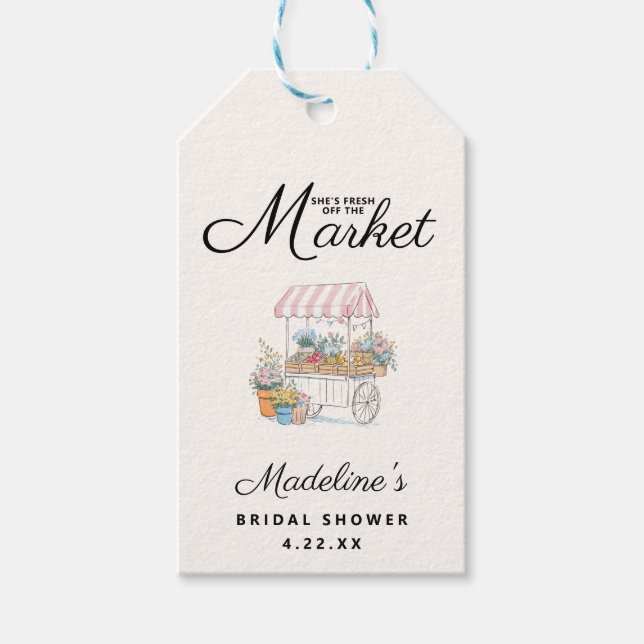 Whimsical Fresh Off The Market Bridal Shower  Geschenkanhänger (Vorderseite)