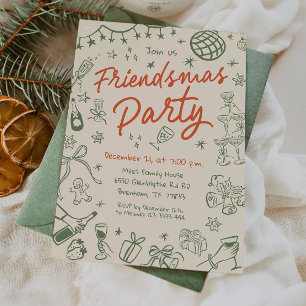 Whimsical Friendsmas Party Einladung, Handgezeichn Einladung