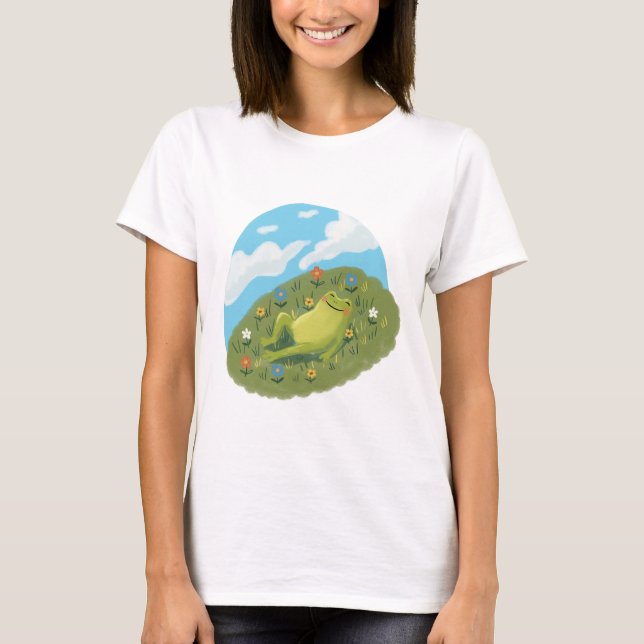 Whimsical Frog Chilling On The Hill Illustration T-Shirt (Vorderseite)
