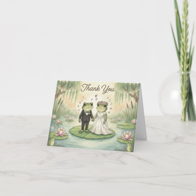 Whimsical Frog Couple Wedding Thank You Card Dankeskarte (Vorderseite)