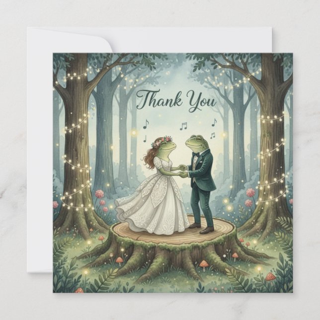 Whimsical Frog Couple Wedding Thank You Card Dankeskarte (Vorderseite)