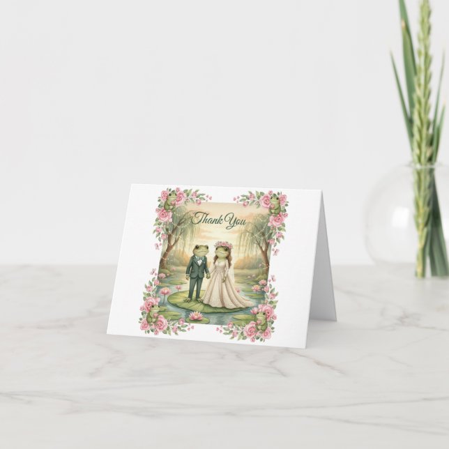 Whimsical Frog Couple Wedding Thank You Card Dankeskarte (Vorderseite)