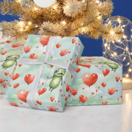 Whimsical Frog Menge Herzblasen Geschenkpapier