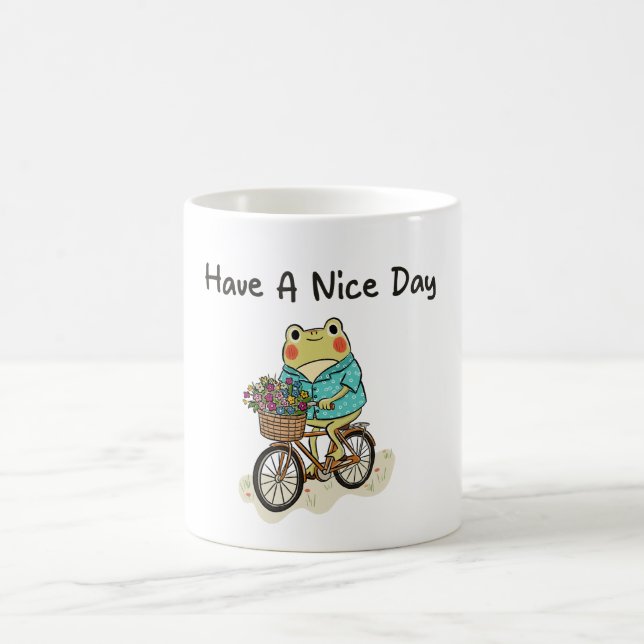 Whimsical Frog Riding A Bike Illustration Kaffeetasse (Mittel)