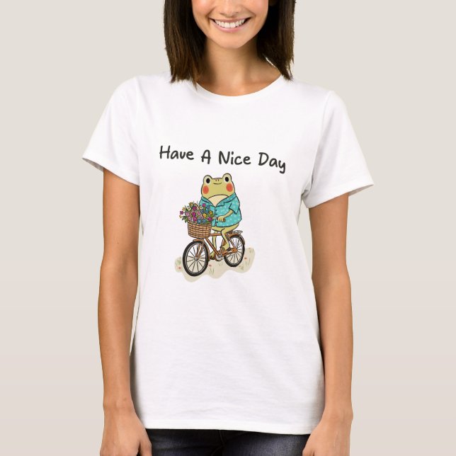 Whimsical Frog Riding A Bike Illustration T-Shirt (Vorderseite)