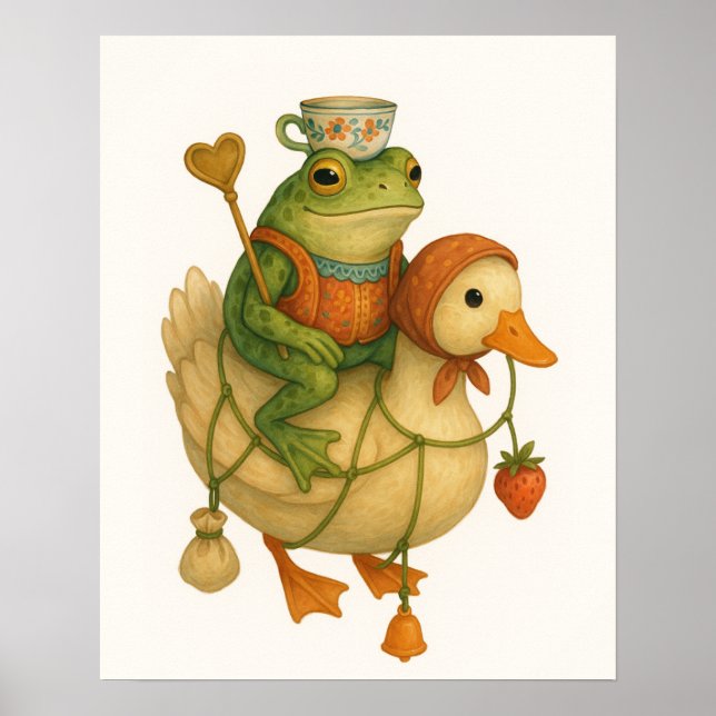 Whimsical Frog Riding a Duck Poster (Vorne)