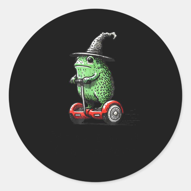 Whimsical Frog Wizard Off To Commit Tom Foolery Fr Runder Aufkleber (Vorderseite)