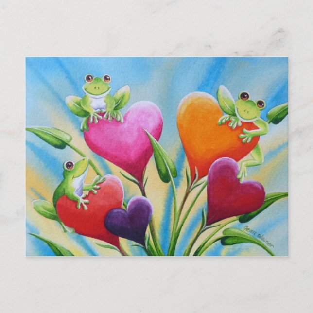 Whimsical Frogs and Hearcolor Art Postkarte (Vorderseite)