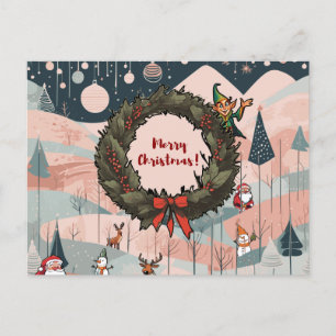 Whimsical frohe Weihnachten mit festem Kranz Postkarte