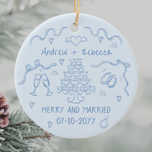 Whimsical fröhlich und verheiratet handgezogene Bu Keramik Ornament