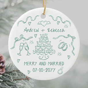 Whimsical fröhlich und verheiratet handgezogene Bu Keramik Ornament