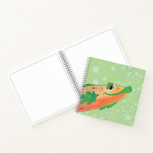 Whimsical fröhliche Fischkunst in Orange und Gree Notizbuch