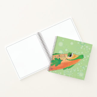 Whimsical fröhliche Fischkunst in Orange und Green Notizbuch