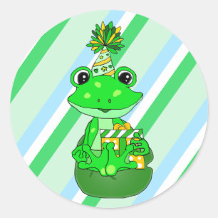 Whimsical Frosch on Lily pad Birthday Runder Aufkleber