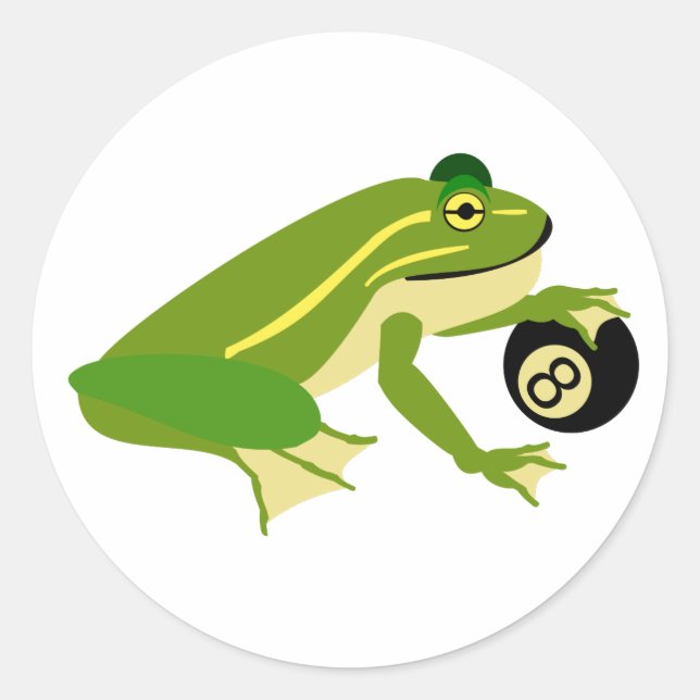 Whimsical Frosch Palming und Acht Ball Runder Aufkleber (Vorderseite)