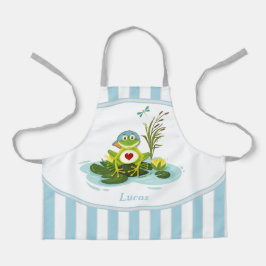 Whimsical Frosch | Personalisiertes blaues Streife Schürze