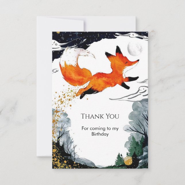 Whimsical Fun Fox Geburtstag Dankeskarte (Vorderseite)