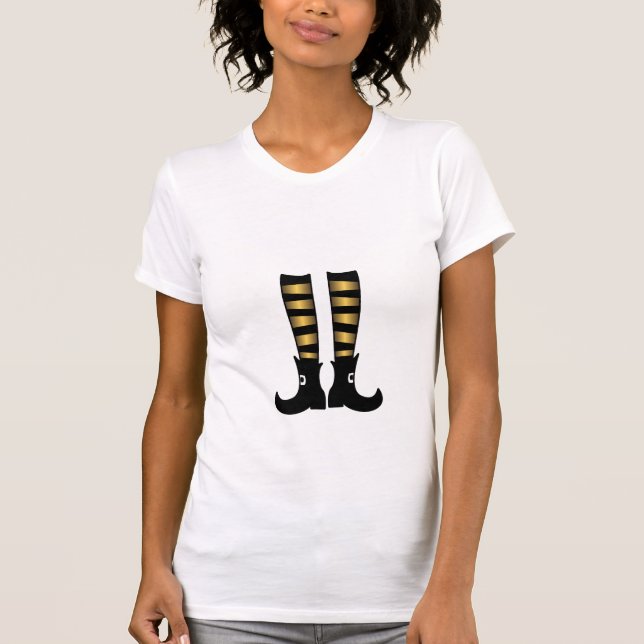 Whimsical Fun Gold und Black Hexen Legs T-Shirt (Vorderseite)