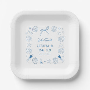 Whimsical Fun Hand Drawn Nautical Coastal Hochzeit Pappteller