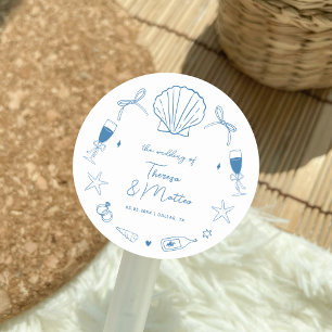 Whimsical Fun Hand Drawn Nautical Coastal Hochzeit Runder Aufkleber
