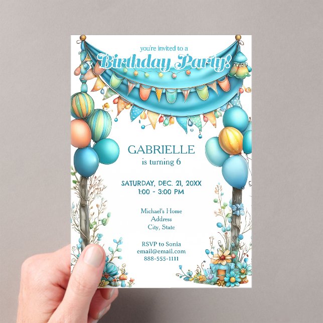 Whimsical Fun Teal Birthday  Acryleinladungen (Insitu (Handheld))