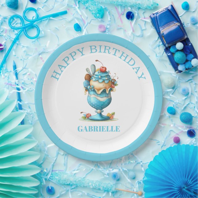 Whimsical Fun Teal Birthday  Pappteller (Party)