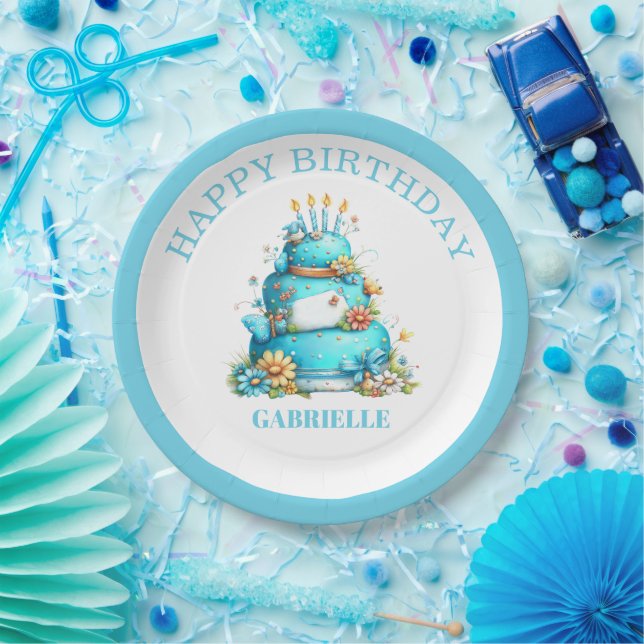 Whimsical Fun Teal Birthday  Pappteller (Party)