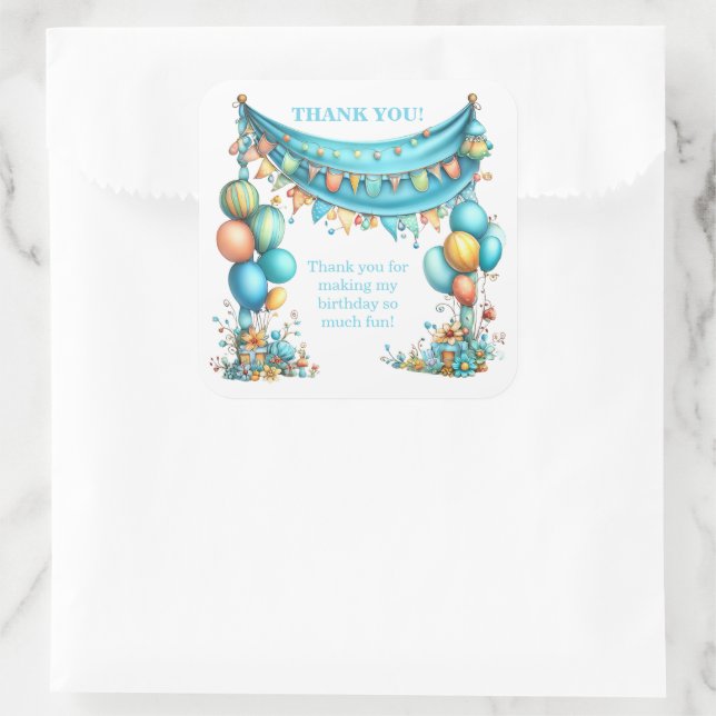 Whimsical Fun Teal Birthday  Quadratischer Aufkleber (Tasche)
