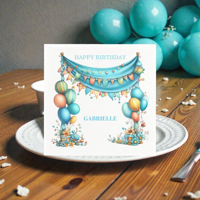 Whimsical Fun Teal Birthday  Serviette (Von Creator hochgeladen)