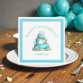 Whimsical Fun Teal Birthday  Serviette