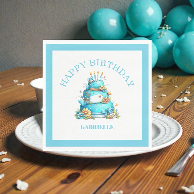 Whimsical Fun Teal Birthday  Serviette (Von Creator hochgeladen)