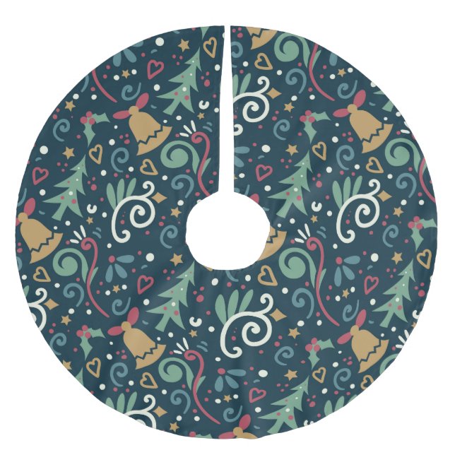 Whimsical Fun Winter Weihnachtsgrafik Polyester Weihnachtsbaumdecke (Vorderseite)