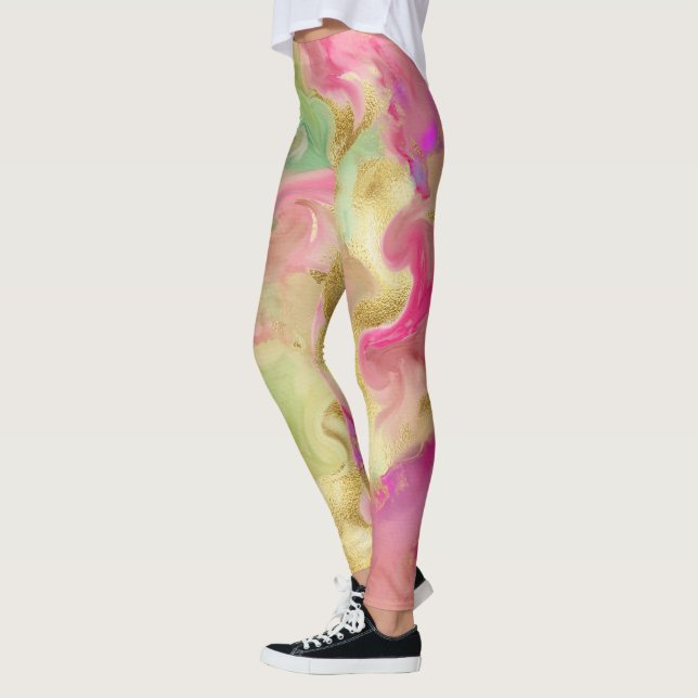 Whimsical funky abstrakte Wasserfarbenmarmor Legie Leggings (Links)