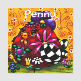 Whimsical Funky Chunky Floral Chicken Personalisie Namensschild