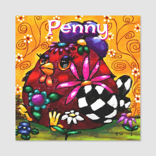 Whimsical Funky Chunky Floral Chicken Personalisie Namensschild (Vorderseite)