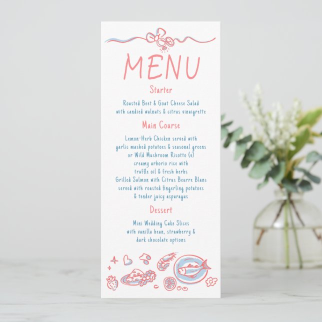 Whimsical Funky Decor Handwritten Wedding Menu (Debout devant)