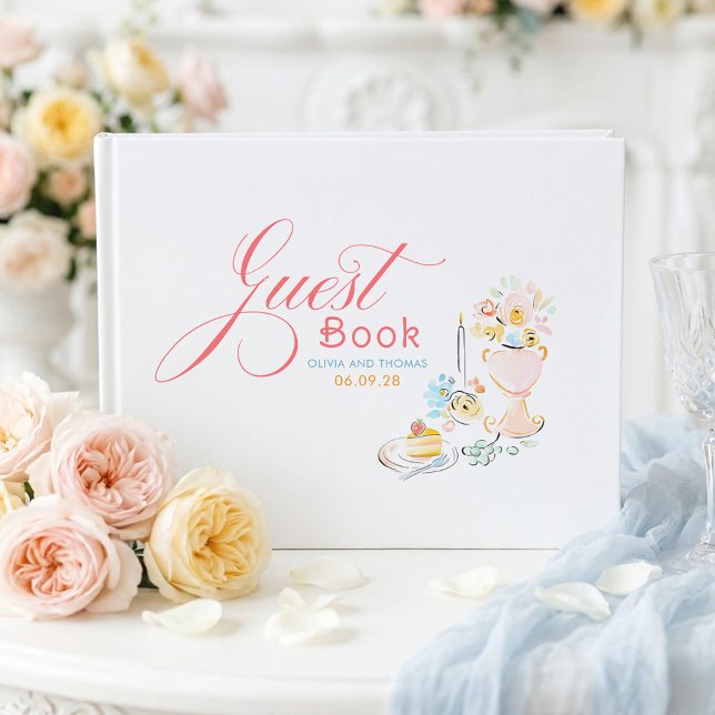 Whimsical Funky Floral Quirky Hand Drawn Wedding Gästebuch (Whimsical Floral Pastel Wedding Guest Book)