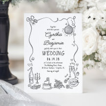 Whimsical Funky Hand Drawn Doodles Retro Hochzeit