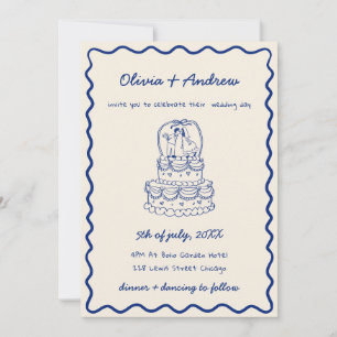Whimsical Funky Hand Drawn Foto Cake Wedding Einladung