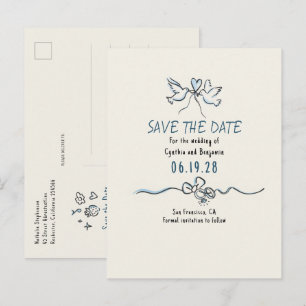 Whimsical funky handgezeichnete Save-The-Date-Kart Ankündigungspostkarte