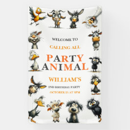 Whimsical Funny Animals 2nd Birthday Party Banner