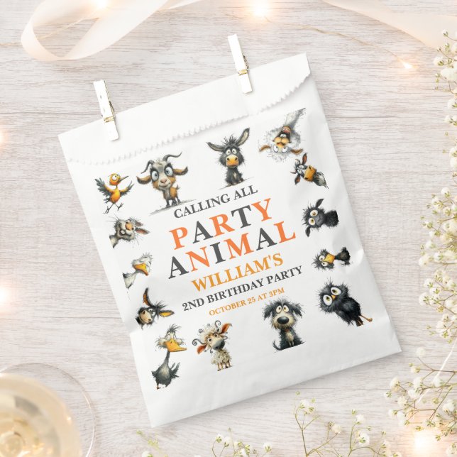 Whimsical Funny Animals 2nd Birthday Party Geschenktütchen (Ausgeschnitten)