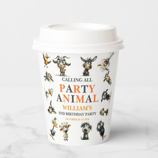 Whimsical Funny Animals 2nd Birthday Party Pappbecher (Vorderseite)