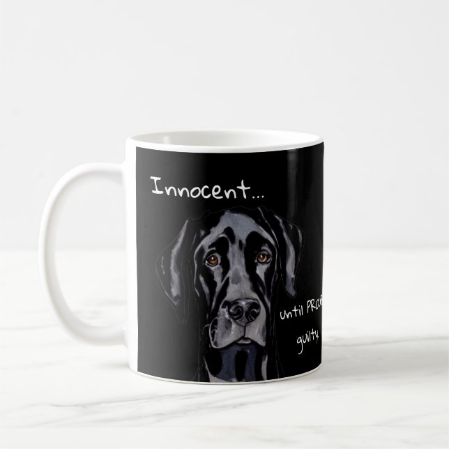 Whimsical Funny Dog Great Dane Innocent Black Kaffeetasse (Links)