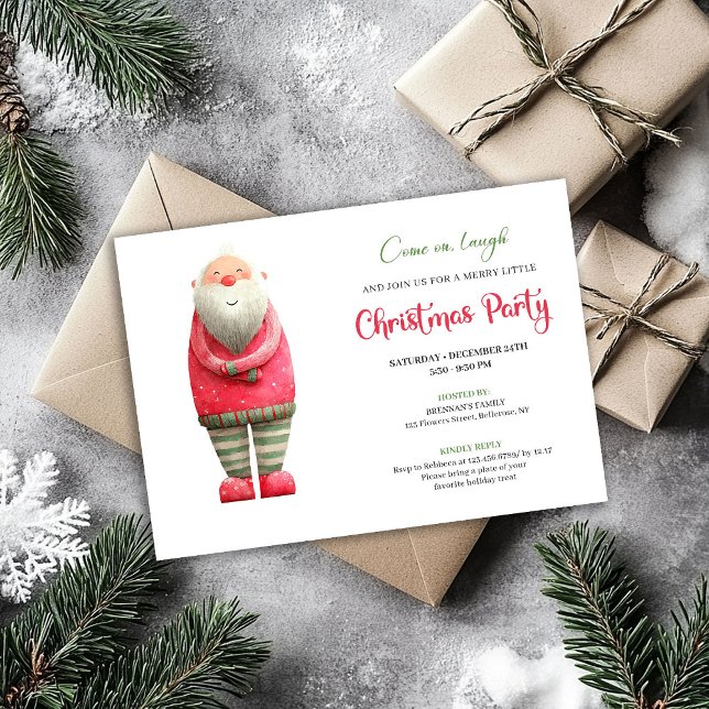 Whimsical Funny Pink Santa Christmas Party Invite Einladung (Whimsical Funny Pink Santa Christmas Party Invite)