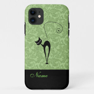 Whimsical Funny trendy Black Cat Damask title_seo2